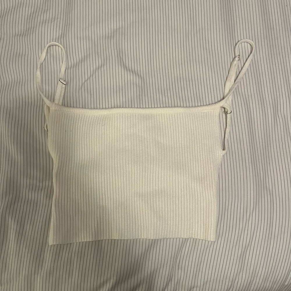 Edikted White Ribbed Cropped Tank Top